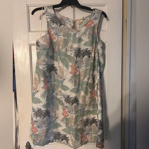 Hawaiian print Linen shift dress with pockets! Perfect for resort and summer EUC